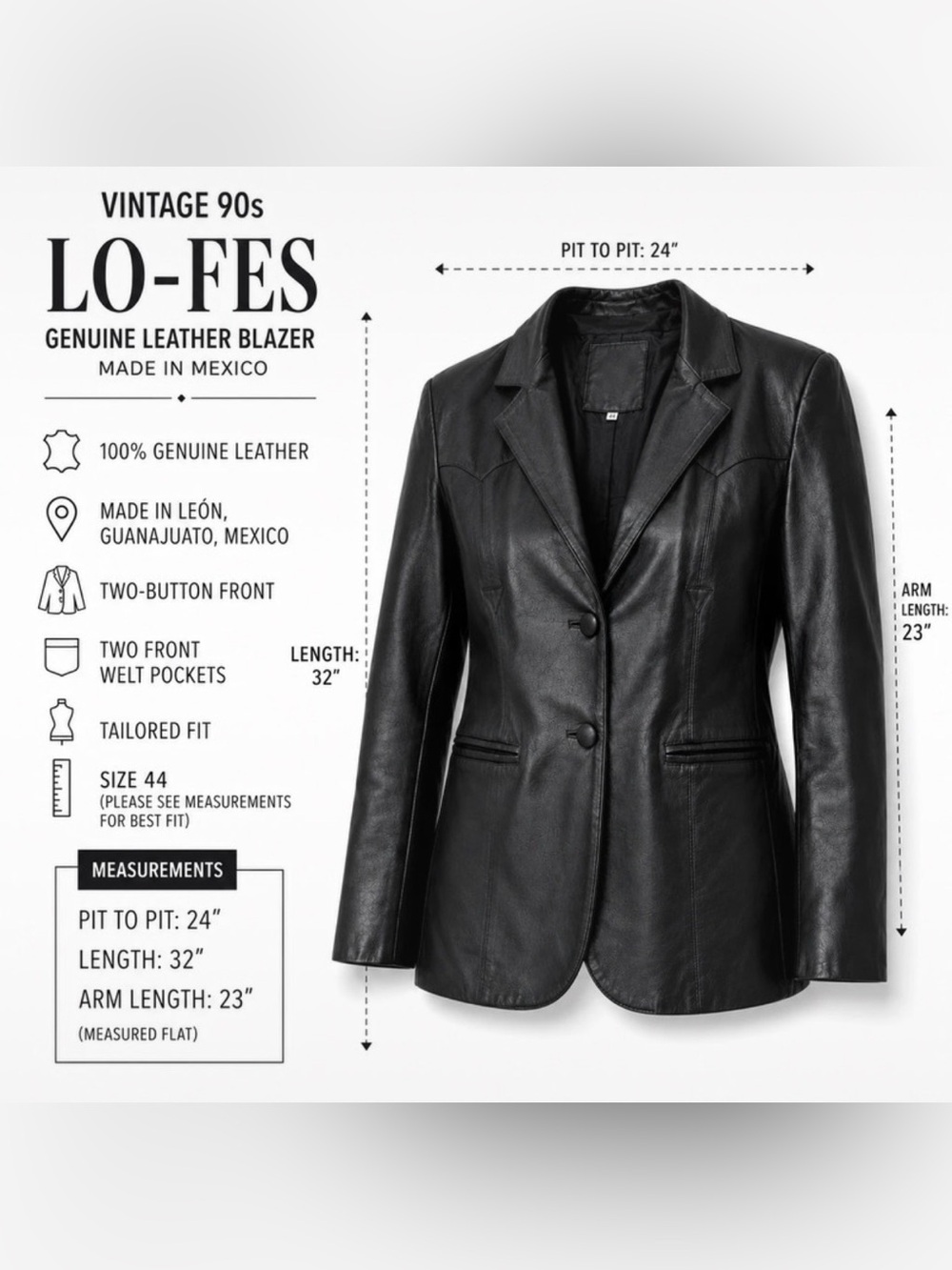 Vintage 90s Lo-Fes Genuine Leather Blazer • Black Leather Jacket